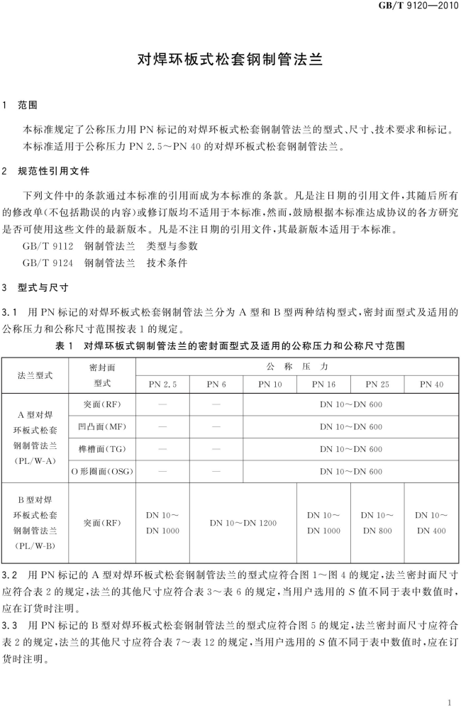 GB T 9120-2010 对焊环板式松套钢制管法兰_01.png